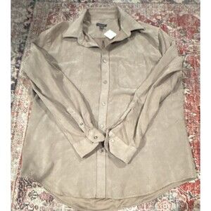 Van Heusen Beige Polyester Men's Long Sleeve Button-Up Shirt Size L